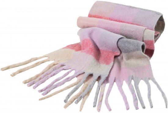 Ulla Popken Plaid Pastel Fringed Scarf Pink - Kiegészítők - 
