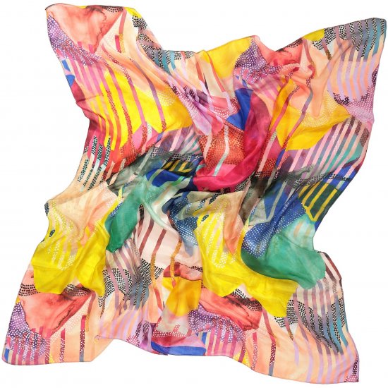 Ulla Popken Colorful Square Silk Scarf Rainbow - Kiegészítők - 