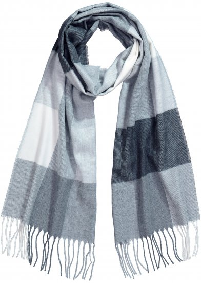 Ulla Popken Checked Fringed Hem Scarf Light Grey Melange - Kiegészítők - 