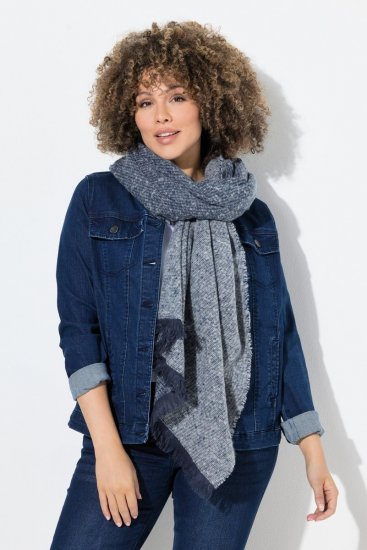 Ulla Popken Fringed Hem Knit Scarf Deep Aqua - Kiegészítők - Női sálak