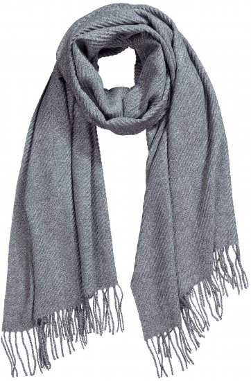 Ulla Popken Ribbed Knit Fringed Hem Scarf Grey Melange - Kiegészítők - 