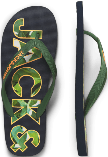 Jack & Jones Logo Palm Print Flip Flop Slippers Navy Blazer/Verdant Green - Férfi cipők 40-52 - 