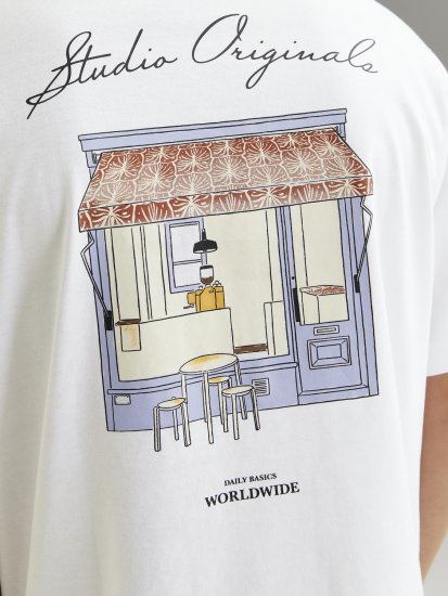Jack & Jones Lington Back And Front Print Crew Neck T-Shirt Bright White - Pólók - Nagyméretű pólók - 2XL-14XL