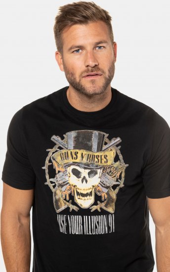 JP1880 Guns N’ Roses Skull Comfort Fit Band T-Shirt Black - Pólók - Nagyméretű pólók - 2XL-14XL