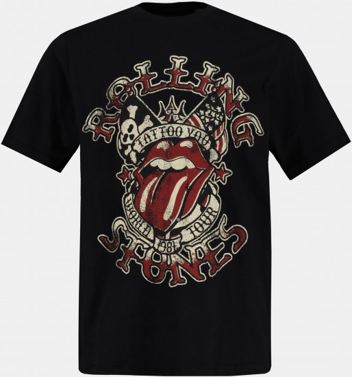 JP1880 Rolling Stones Graphic Comfort Fit Band T-Shirt Black - Pólók - Nagyméretű pólók - 2XL-14XL