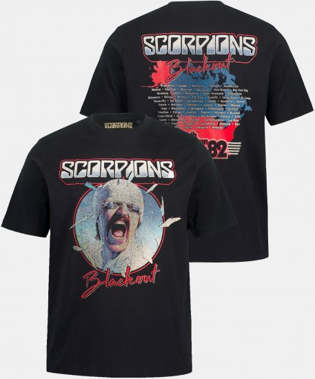 JP1880 Scorpions Blackout Graphic Comfort Fit Band T-Shirt Black - Pólók - Nagyméretű pólók - 2XL-14XL
