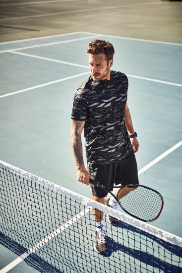 JP1880 QuickDry Graphic Print Tennis T-Shirt Black - Sportruházat - Nagyméretű Sportruházat 2XL-10XL