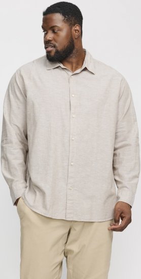 Jack & Jones Breeze Linen Blend Long Sleeve Shirt Crockery - Ingek - Ingek 2XL-10XL