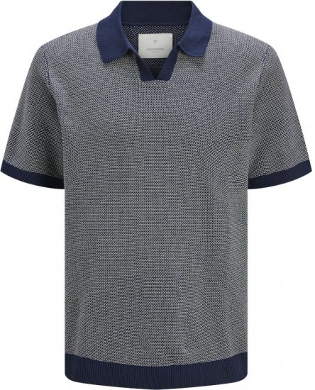 Jack & Jones Ceaston Knit Short Sleeve Sweater Grey/Blue - Pulóverek & kapucnis pulóverek - Pulóverek & Kapucnis pulóver 2XL-12XL