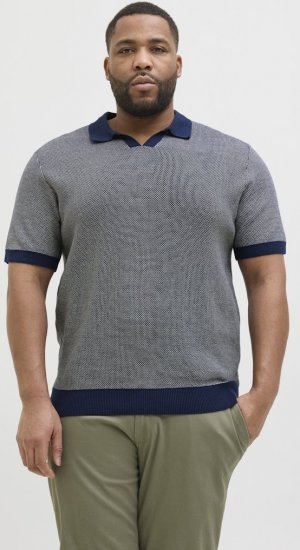 Jack & Jones Ceaston Knit Short Sleeve Sweater Grey/Blue - Pulóverek & kapucnis pulóverek - Pulóverek & Kapucnis pulóver 2XL-12XL