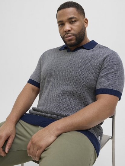 Jack & Jones Ceaston Knit Short Sleeve Sweater Grey/Blue - Pulóverek & kapucnis pulóverek - Pulóverek & Kapucnis pulóver 2XL-12XL