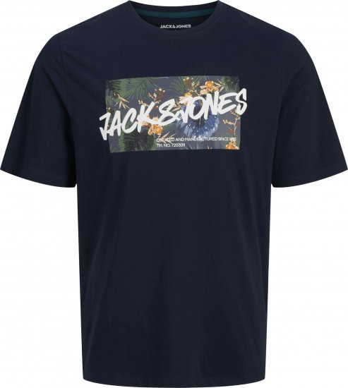 Jack & Jones Hawaii Shape Crew Neck T-Shirt Navy - Pólók - Nagyméretű pólók - 2XL-14XL