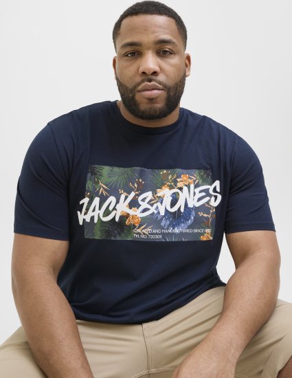 Jack & Jones Hawaii Shape Crew Neck T-Shirt Navy - Pólók - Nagyméretű pólók - 2XL-14XL