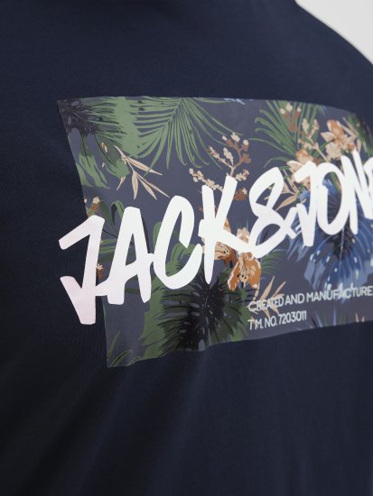 Jack & Jones Hawaii Shape Crew Neck T-Shirt Navy - Pólók - Nagyméretű pólók - 2XL-14XL