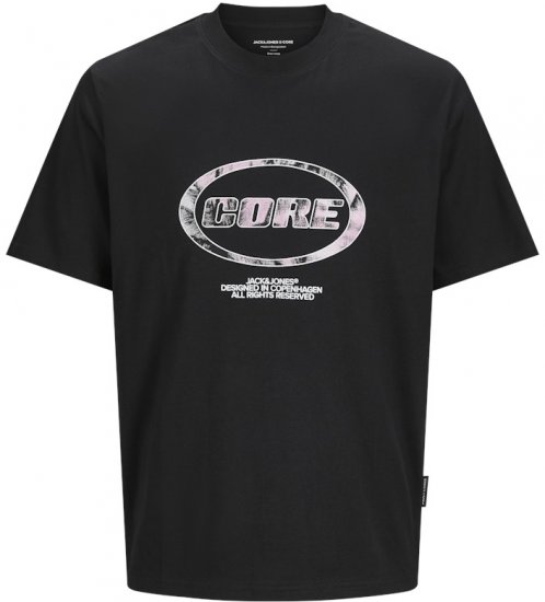 Jack & Jones Lido Core Front Print T-Shirt Black - Pólók - Nagyméretű pólók - 2XL-14XL