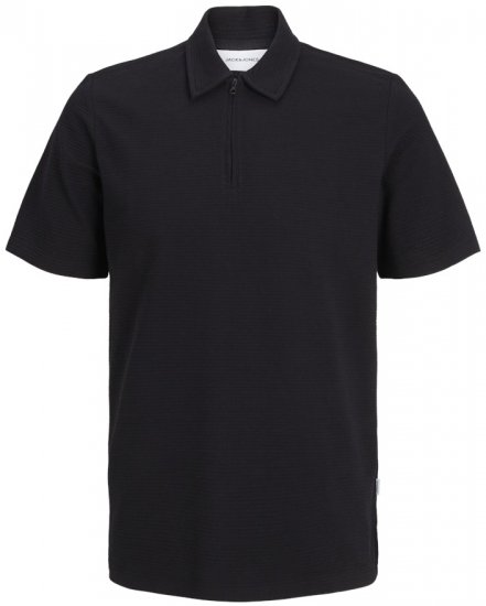 Jack & Jones Benja Short Sleeve Zip Polo Black - Pólóingek - Galléros Pólók 2XL-8XL - Pólóingek 2XL-8XL