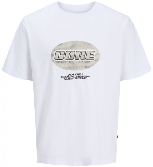 Jack & Jones Lido Core Front Print T-Shirt Bright White - Pólók - Nagyméretű pólók - 2XL-14XL