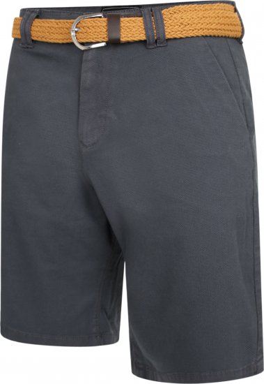 Kam Jeans 3402 Belted Dobby Weave Stretch Chino Shorts Charcoal - Rövidnadrág - Nagyméretű Rövidnadrág W40-W60