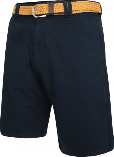 Kam Jeans 3402 Belted Dobby Weave Stretch Chino Shorts Navy - Rövidnadrág - Nagyméretű Rövidnadrág W40-W60
