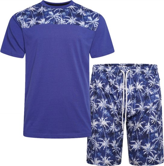 Kam Jeans 5002 Palm Tree Panel Tee And Short Set Electric Blue - Pólók - Nagyméretű pólók - 2XL-14XL