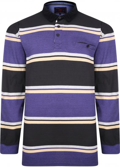 Kam Jeans 5242 Long Sleeve Stripe Polo with Corduroy Trim Collar Black - Pólóingek - Galléros Pólók 2XL-8XL - Pólóingek 2XL-8XL