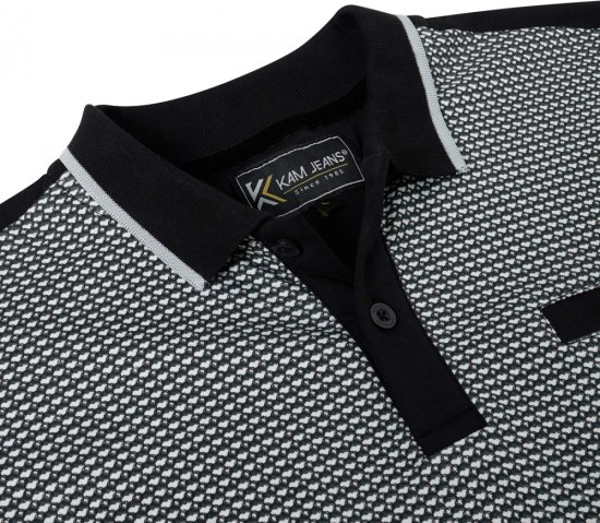 Kam Jeans 5518 Smart Mini Geo-Print Polo Black - Pólóingek - Galléros Pólók 2XL-8XL - Pólóingek 2XL-8XL