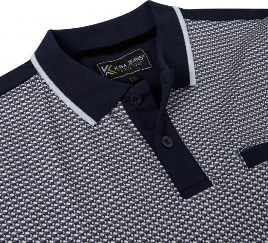 Kam Jeans 5518 Smart Mini Geo-Print Polo Navy - Pólóingek - Galléros Pólók 2XL-8XL - Pólóingek 2XL-8XL