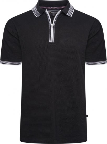 Kam Jeans 5519 Textured Zip Up Polo Black - Pólóingek - Galléros Pólók 2XL-8XL - Pólóingek 2XL-8XL