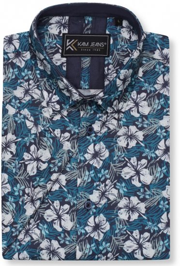 Kam Jeans 6061 Hibiscus Floral Print Short Sleeve Shirt Midnight Blue - Ingek - Ingek 2XL-10XL