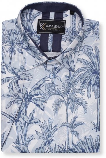 Kam Jeans 6063 Summer Print Short Sleeve Shirt Blue - Ingek - Ingek 2XL-10XL