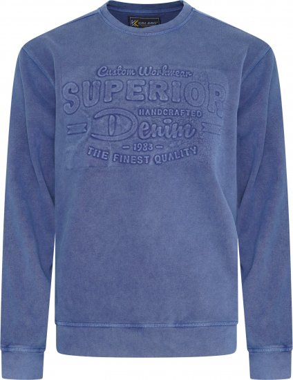 Kam Jeans 7065 Crew Neck Washed Embossed Sweatshirt Indigo - Pulóverek & kapucnis pulóverek - Pulóverek & Kapucnis pulóver 2XL-12XL