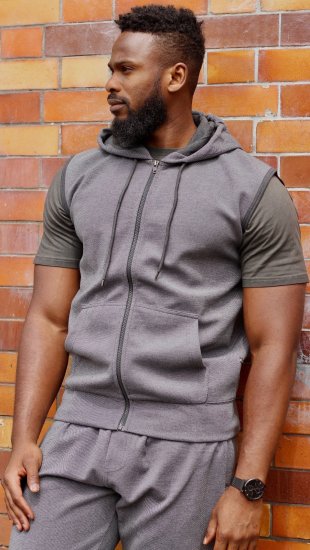 Kam Jeans 7077 Textured Interlock Sleeveless Hoodie Charcoal - Pulóverek & kapucnis pulóverek - Pulóverek & Kapucnis pulóver 2XL-12XL