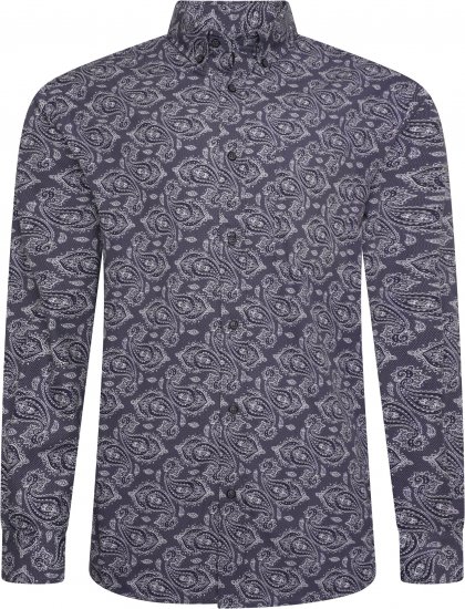 Kam Jeans P022 Premium Paisley Print Cotton Long Sleeve Shirt with Satin Finish Navy - Ingek - Ingek 2XL-10XL