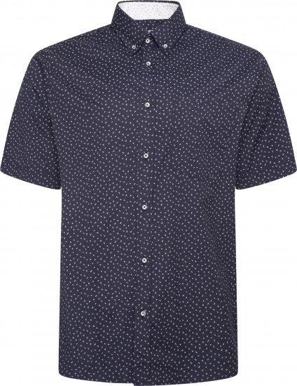 Kam Jeans P037 Dobby Print Stretch Short Sleeve Shirt Navy - Ingek - Ingek 2XL-10XL