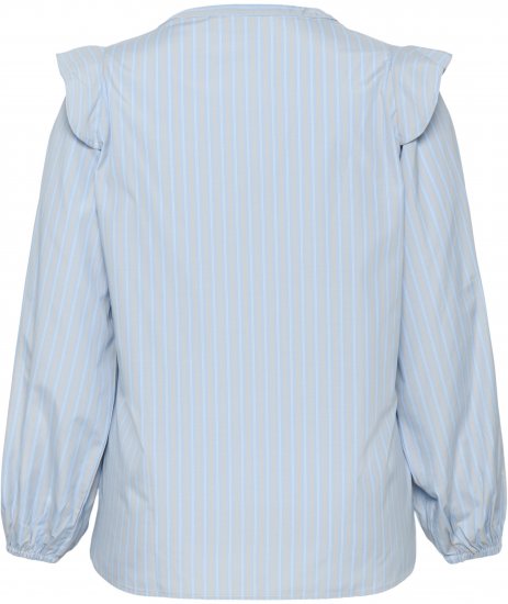 Kaffe Curve Lenia Flounce Shirt Powder Blue Stripe - Ingek - 