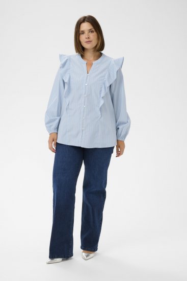 Kaffe Curve Lenia Flounce Shirt Powder Blue Stripe - Ingek - 