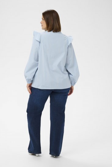 Kaffe Curve Lenia Flounce Shirt Powder Blue Stripe - Ingek - 