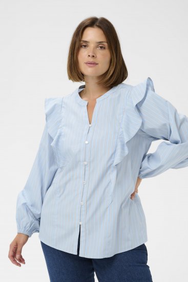 Kaffe Curve Lenia Flounce Shirt Powder Blue Stripe - Ingek - 