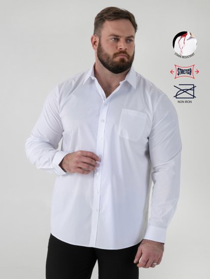 D555 Oliver Folttaszító Vasalásmentes Rugalmas Hosszú Ujjú Ing Fehér - Ingek - Ingek 2XL-10XL