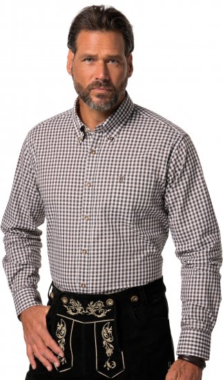 JP1880 Long Sleeve Check Print Traditional Shirt Brown - Ingek - Ingek 2XL-10XL