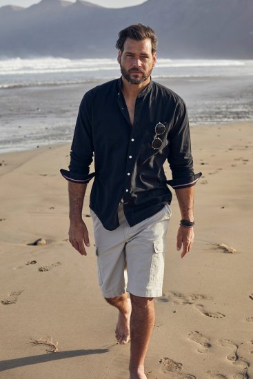 JP1880 Shirt Linen Blend Long Sleeve Black TALL - FÉRFIRUHÁZAT MT-6XLT - TALL-méretek