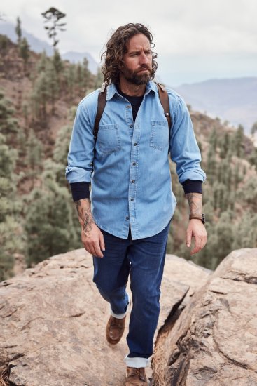 JP1880 Shirt Denim Long Sleeve Light Blue TALL - FÉRFIRUHÁZAT MT-6XLT - TALL-méretek