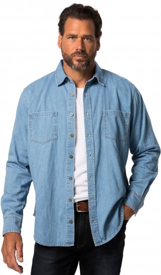 JP1880 Shirt Denim Long Sleeve Light Blue TALL - FÉRFIRUHÁZAT MT-6XLT - TALL-méretek