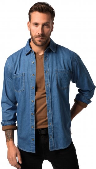 JP1880 Shirt Denim Long Sleeve Blue TALL - FÉRFIRUHÁZAT MT-6XLT - TALL-méretek