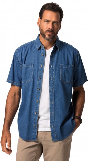 JP1880 Shirt Denim Short Sleeve Blue TALL - FÉRFIRUHÁZAT MT-6XLT - TALL-méretek