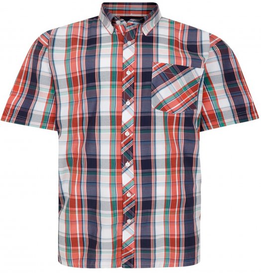 Espionage SH443 Checked Short Sleeve Shirt Navy/Coral/White - Rövid-ujjú ingek - Férfi rövid ujjú ingek