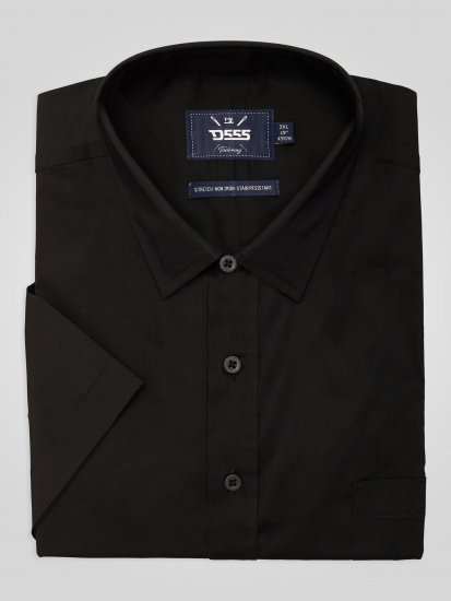 D555 Lucas Folttaszító Vasalásmentes Rugalmas Rövid Ujjú Ing Fekete - Ingek - Ingek 2XL-10XL