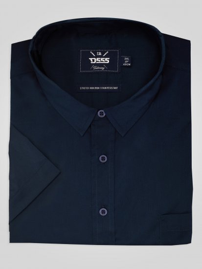 D555 Lucas Folttaszító Vasalásmentes Rugalmas Rövid Ujjú Ing Tengerészkék - Ingek - Ingek 2XL-10XL