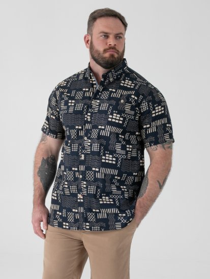 D555 Rick Geometric Print Short Sleeve Shirt Navy - Ingek - Ingek 2XL-10XL