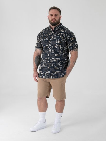 D555 Rick Geometric Print Short Sleeve Shirt Navy - Ingek - Ingek 2XL-10XL